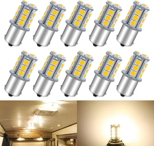Vista 12 de Bombilla LED 1156 1141 de 10V-30V CA/CC súper brillante blanco cálido 1073 7506 BA15S bombillas de repuesto para RV caravana cámper remolque