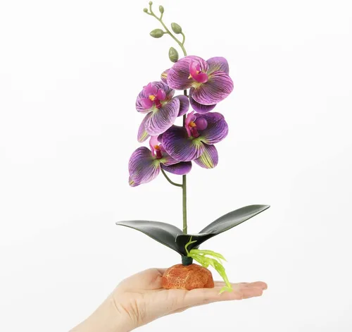 Vista 3 de Orquídeas falsas radiantes, decoración de tanque floral de terrario de reptiles estéticos