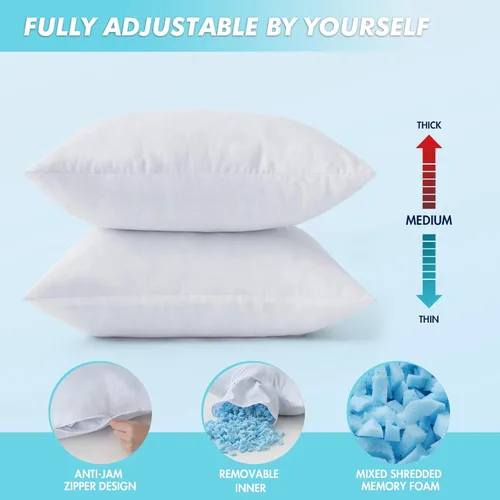 Vista 3 de MIULEE Paquete de 2 rellenos de almohada de 12 x 20 pulgadas, almohadas decorativas de espuma viscoelástica triturada de enfriamiento, ajustables