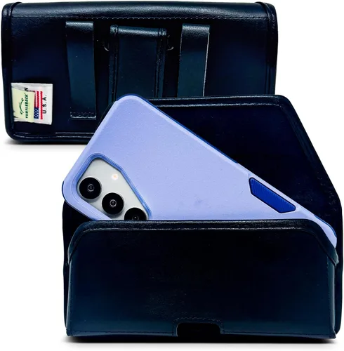 Vista 25 de Turtleback Funda diseñada para Galaxy S24 S23 S22 S21 S20 Funda de cuero negro con clip ejecutivo para cinturón, horizontal fabricada en Estados