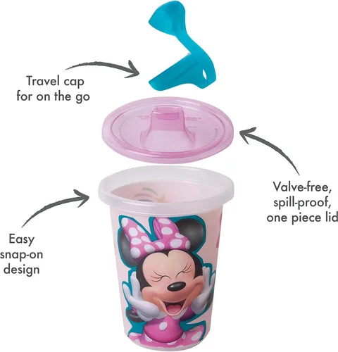 Vista 7 de The First Years Take & Toss - Vasos para sorber de Minnie Mouse de Disney, reutilizables con tapas, paquete de fiesta para niños con 2 tapas