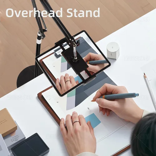 Vista 6 de Soporte de piso para tablet con base estable de 12 libras, soporte para teléfono iPad con brazo elástico de altura ajustable para iPad Pro Air Mini