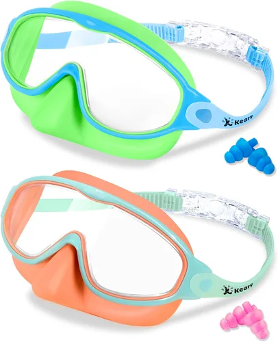 Vista 9 de Keary - Paquete de 2 gafas de natación para niños con cubierta nasal, anti-UV, antiempañamiento, para piscina y agua, para niños de 3 a 12 años