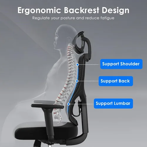 Vista 6 de Ergonomic Mesh Office Chair with Adjustable Lumbar Support and Headrestomfy Computer Chair with 3D Armrest Recling Swivel Chair for Home, Office