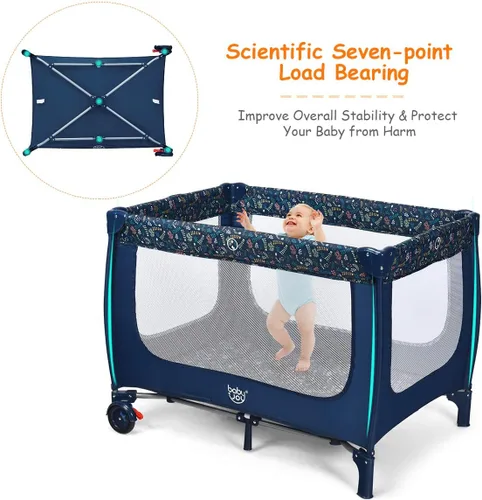 Vista 2 de HONEY JOY Pack and Play, corralito plegable con moisés, cuna de viaje ligera sin instalación desde recién nacidos hasta niños pequeños, centro