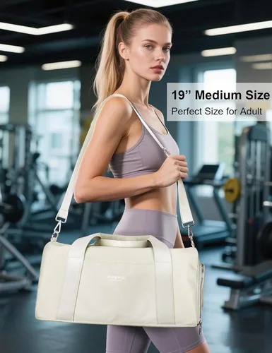 Vista 6 de Bolsa de gimnasio para mujeres y hombres con compartimento para zapatos y bolsillo para artículos húmedos, bolsa de lona para viajes, deportes