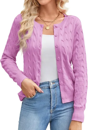 Vista 10 de GRACE KARIN Suéteres tipo cárdigan de punto trenzado para mujer, trajes Rosa