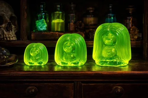 Vista 6 de Vajilla de vidrio de Urаnium (brilla bajo los rayos UV) - Estatuilla - Oso pequeño con lado plano, República Checa - Brillante