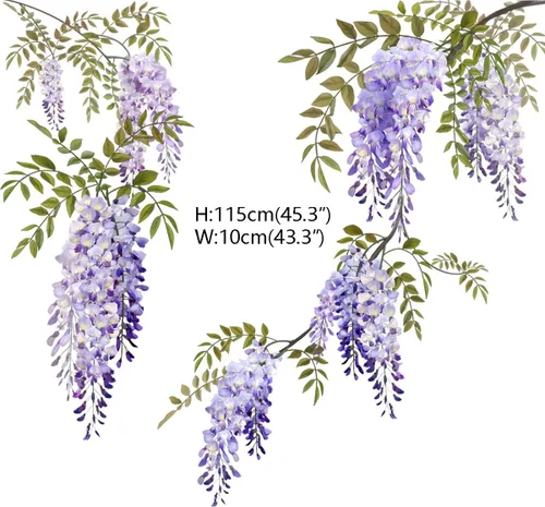 Vista 4 de Runtoo Pegatinas colgantes de flores moradas para pared, calcomanías de glicina floral para sala de estar, dormitorio, decoración de pared de bebé