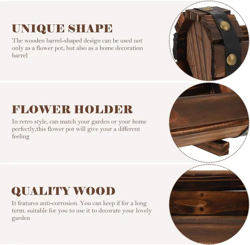 Vista 6 de Maceta rústica de madera con barril para whisky, maceta de flores para suculentas, contenedor para patio, jardín, patio trasero