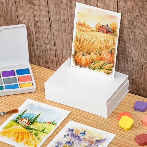 Vista 6 de 240 hojas de papel de acuarela a granel, papel de prensa en frío de 110 lb/230 GSM, papel de color de agua blanca para dibujar tarjetas de regalo