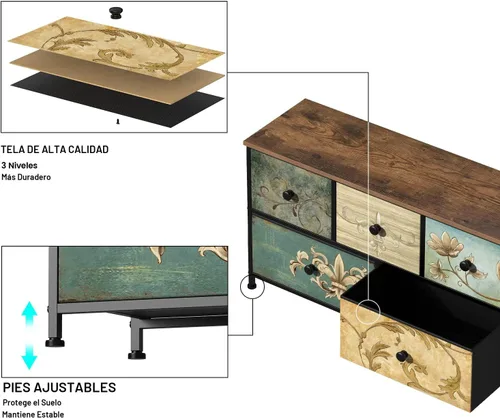 Vista 5 de Cómoda con Cajones para Dormitorio Cómoda de Tela para Closet, Cuarto de Bebé, Entrada, Perchero de Pie, Soporte de TV para Sala de Estar, Cajones