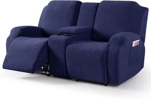 Vista 13 de VANSOFY Funda de sofá reclinable con consola central, funda elástica para sofá reclinable de 2 asientos, funda de sofá reclinable de jacquard