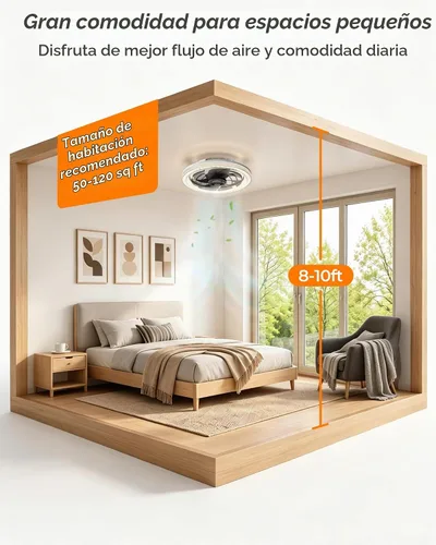 Vista 7 de Lámpara de ventilador de techo con control remoto y extensor, ventilador de Blanco