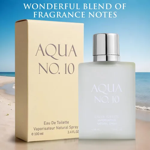 Vista 4 de Aqua No 10 Eau De Toilette para hombre, fragancia cítrica y marina, notas superiores de lima, limón, bergamota, jazmín, naranja y neroli - Notas