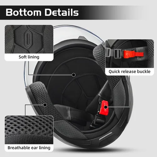 Vista 3 de SanQing Casco de motocicleta de cara abierta 3/4 aprobado por DOT con doble visera solar unisex para adultos para scooter, crucero, chopper