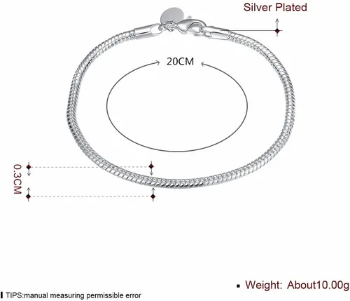 Vista 2 de Pulsera de cadenas de serpiente de plata de ley 925 de 0.118 in para cuentas europeas, Plata de ley