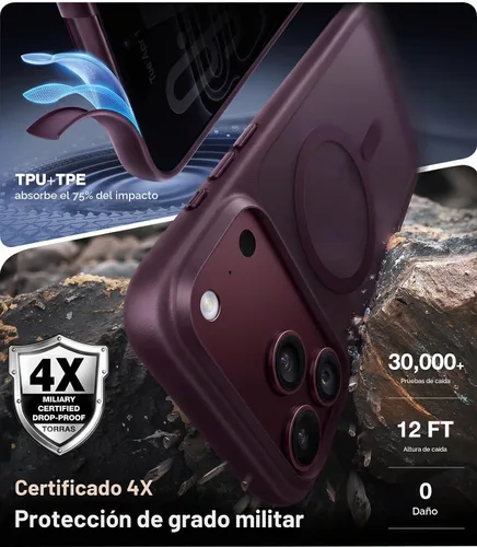 Vista 5 de TORRAS Funda magnética más fuerte y a prueba de golpes para iPhone 18 Pro Morado borgoña.