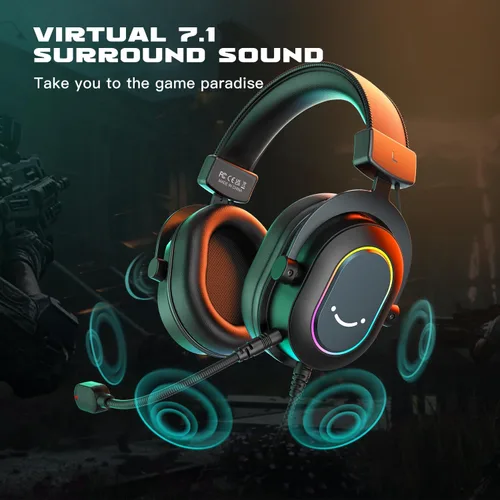 Vista 2 de FIFINE AmplGame H6 - Auriculares para juegos con cable de PC con micrófono, sonido envolvente 7.1, auriculares USB para computadora portátil