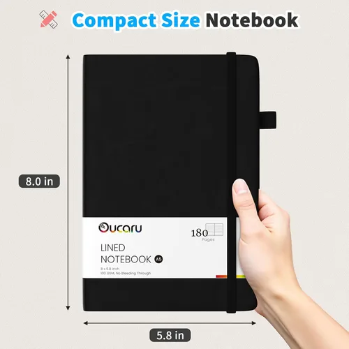 Vista 2 de Oucaru Cuaderno rayado, paquete de 4, 180 páginas, diarios A5 para escribir, papel grueso de 100 GSM, cuadernos pequeños diarios para mujeres