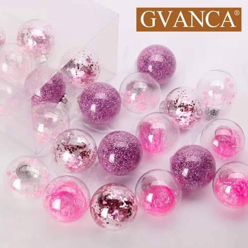 Vista 3 de Adornos de bolas de Navidad inastillables de plástico transparente con relleno delicado de 3.150 in (20 unidades, color rosa)