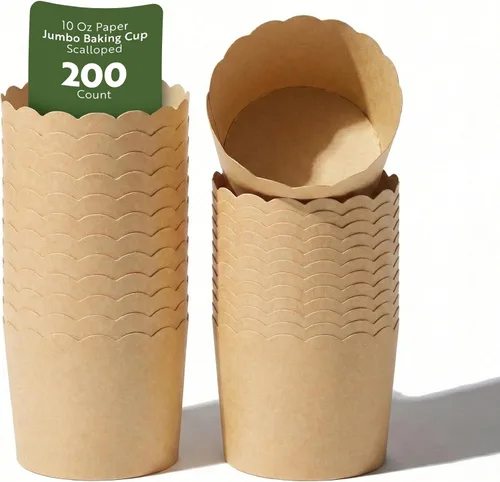 Vista 31 de Restaurantware Paquete de 200 moldes de papel para cupcakes de 3.38 onzas, resistentes a la grasa, festoneados para horno, elegantes tazas