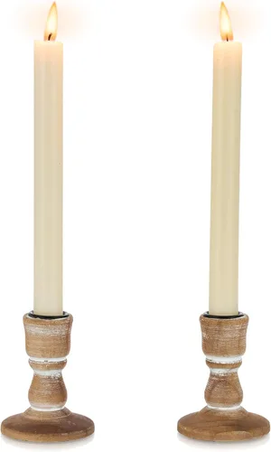 Vista 13 de Portavelas cónicos de madera: Portavelas rústicos negros de madera estilo granja para decoración otoñal de Halloween, sala de estar, mesa