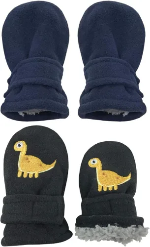 Vista 34 de N'Ice Caps Baby Toddler Mittens Kids 2 Pair Pack Fleece Warm Sherpa Lined Negro + Gris