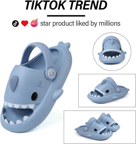 Vista 2 de Sandalias de tiburón para niños, pantuflas de tiburón para niños y niñas, sandalias de almohada con suela gruesa, suaves y antideslizantes
