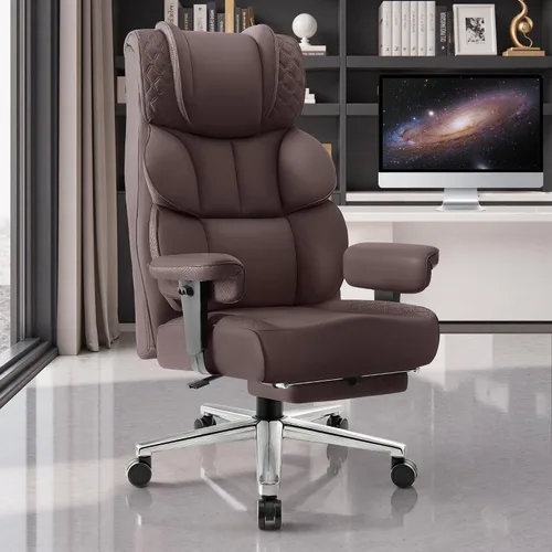 Vista 10 de BestGlory Silla de escritorio de oficina, silla grande y alta de cuero para juegos con reposapiés, amplia, ergonómica, cómoda, silla ejecutiva