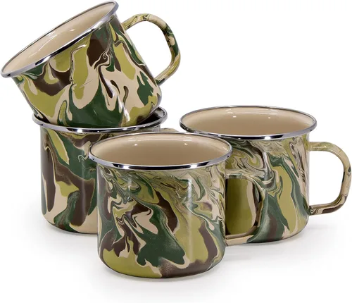 Vista 5 de Golden Rabbit Enamelware - Tazas grandes de café o té, 24 onzas, cangrejo azul, juego de 4
