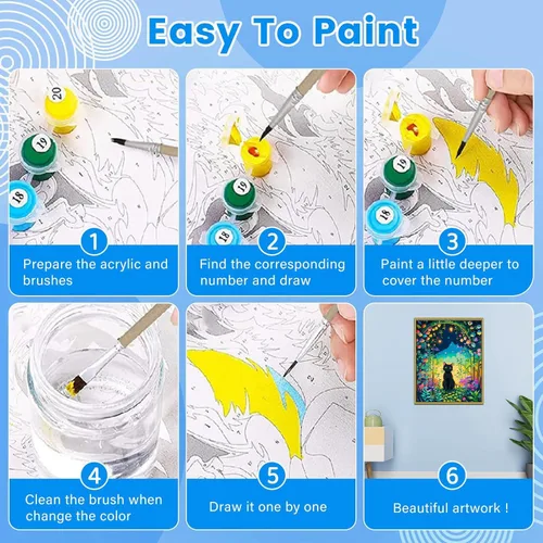 Vista 6 de FILASLFT Pintura por Números Gato Negro, Pintura por Números para Adultos y Principiantes en Lienzo, Kits de Pintura al Óleo de Paisaje de Jardín