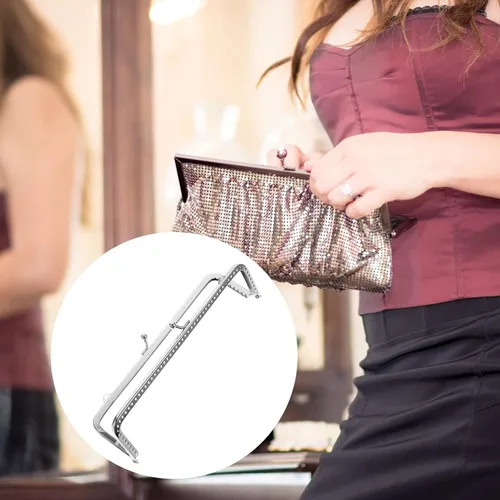 Vista 9 de Marco rectangular plateado con cierre de beso de 7 pulgadas para hacer bolsas, cierre de monedero, accesorios de manualidades