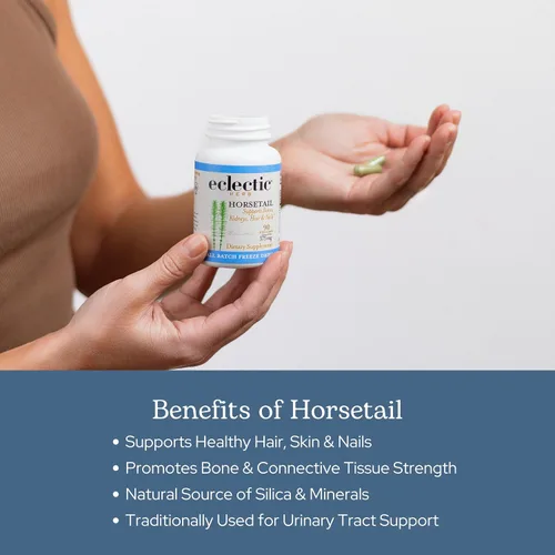 Vista 4 de Eclectic Herb - Cápsulas de cola de caballo Mineral + apoyo nutricional Suplemento de hierbas para cabello, piel + uñas Vegano, sin OMG, sin