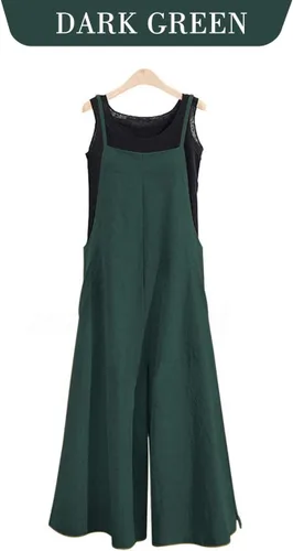Vista 2 de YESNO - Enterizo holgado de estilo informal, overol con pantalones largos de pierna ancha, de algodón y con bolsillos, para mujer