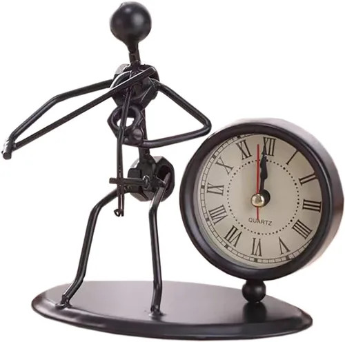 Vista 11 de Reloj despertador de instrumentos musicales, reloj creativo de escritorio pequeño de acero inoxidable, reloj de personalidad retro, artesanía