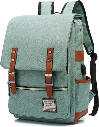 Vista 12 de UGRACE - Mochila vintage para portátil con puerto de carga USB, elegante mochila de viaje resistente al agua, mochilas casuales para hombres y Negro
