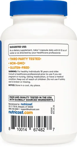 Vista 4 de Nutricost Vitamina B6 (Piridoxina HCl) 25 mg, 240 Cápsulas - Sin OMG, sin gluten y apta para vegetarianos