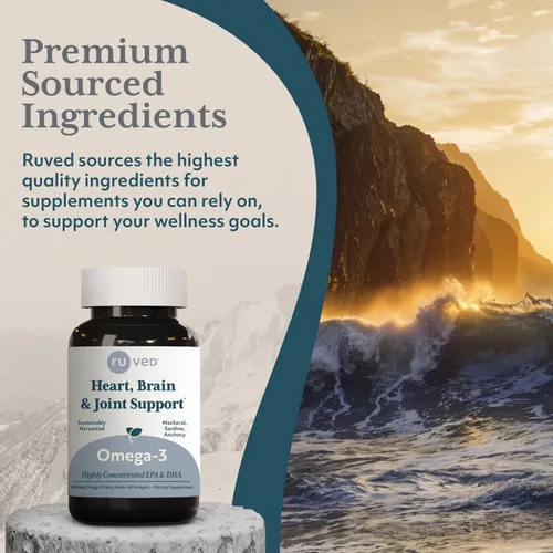 Vista 7 de Ruved 1000mg Omega-3, Omega 3 puro y potente para el bienestar diario, ácidos grasos esenciales para el cerebro, las articulaciones y la salud