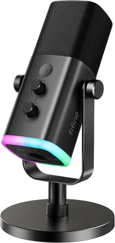 Vista 8 de FIFINE XLR/USB Micrófono para juegos de Gaming para transmisiones y podcasting, micrófono RGB para PC, con perilla de ganancia, botón de silencio