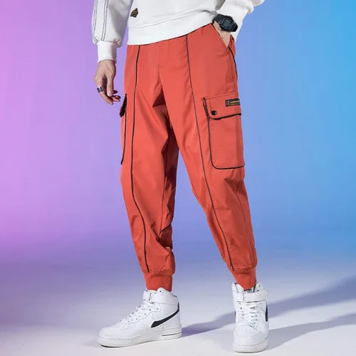 Vista 3 de XYXIONGMAO Streetwear Hip Hop - Pantalones deportivos tipo cargo para hombre, pantalones casuales sueltos con múltiples bolsillos para deportes al