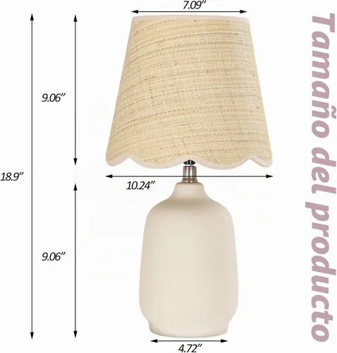 Vista 2 de lámpara de mesa de cerámica moderna de 19" para sala de estar, lámparas de escritorio de base crema para dormitorio, lámpara de mesita de noche