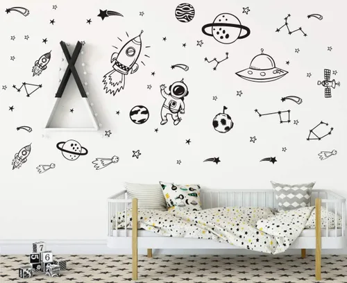 Vista 4 de Adhesivo de vinilo para habitación de niños, diseño de astronauta espacial Negro