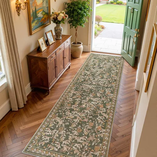Vista 31 de jinchan Alfombra de entrada lavable vintage floral de medio círculo de 2 x Eden Azul/Verde