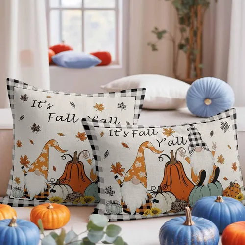 Vista 7 de Juego de 2 fundas de almohada de otoño de 20 x 12 pulgadas, diseño de gnomo de calabaza, fundas de cojín decorativas, fundas de almohada lumbares a