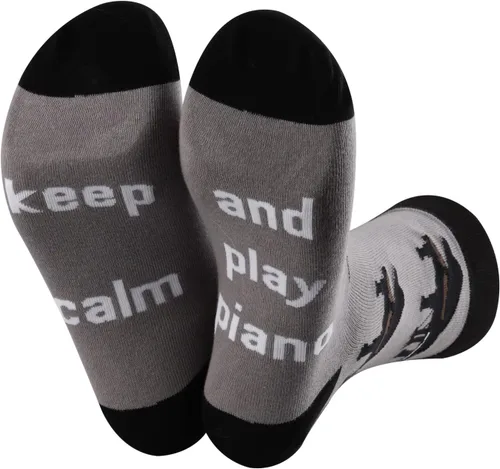 Vista 2 de MBMSO 2 pares de calcetines de piano Keep Calm and Play, regalos para pianistas, calcetines de músico, regalos para amantes del piano, regalos