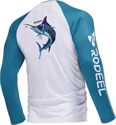 Vista 22 de Rodeel Camisas de pesca para hombre de manga larga que absorbe la tela UPF 50 protección solar camisa de rendimiento a. Negro