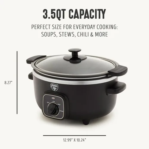 Vista 2 de GreenLife 3.5QT Olla de cocción lenta, cerámica antiadherente sin PFAS ni tóxicos, recipiente interior extraíble, programable, función mantener