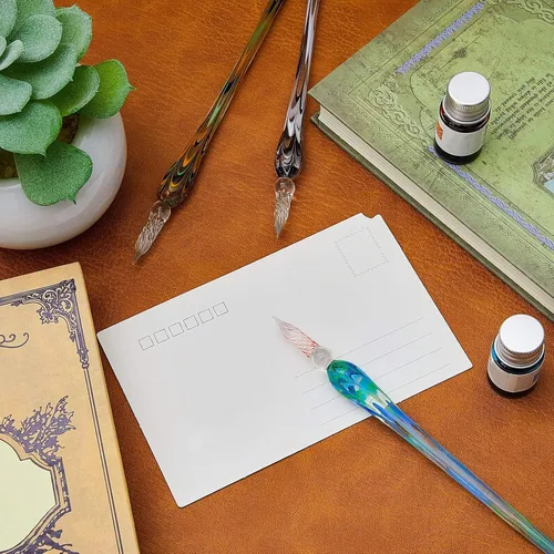 Vista 6 de Zonon 3 bolígrafos de cristal hechos a mano con caligrafía de cristal de borosilicato, firma para artistas, mujeres, hombres, adolescentes
