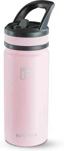 Vista 18 de Fanhaw Botella de Agua Aislada para Niños de 18 Oz con Tapa de Pajita – Acero Inoxidable de Doble Pared al Vacío, A Prueba de Fugas, Botellas